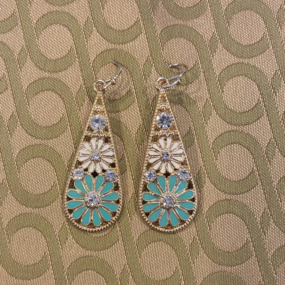 Elegant Gold and Turquoise Teardrop Earrings